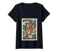 Damen Kawaii Anime Manga Otaku Samurai Japan Ramen Y2K Cyberpunk T-Shirt mit V-Ausschnitt