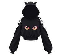 Damen Kawaii Kleidung Cat Ears Black Hoodie Pulli Dunkle Gotik Kapuzenpullover Langarm Sweatshirt Hollow Out Gothic Punk Oberteil Femboy Clothes Herbst und Winter Bluse Köln Karneval Partykleidung