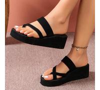 Damen Keilabsatz Pantoletten, Zehenriemen Slip-On Plateau Sandalen, Lässig Weich Bade-Slides