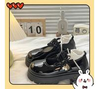 Damen Keilabsatz & Plateau Mary Jane Schuhe/Schwarze Schnalle Schleife Ballettschuhe 2025 Frühling Neu Dicke Sohle Britischer Stil Retro JK Gothic Sch