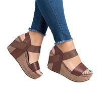 Damen Keilabsatz Sandalen Mittlerer Absatz Fischmaul Sandalen Große Schuhe Blockabsatz Wasserfest Bohemian Outdoor-Sandalen Modische