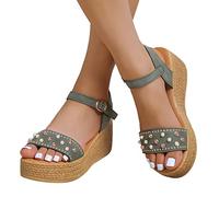 Damen Keilabsatz Sandalen Mittlerer Absatz Fischmaul Sandalen Große Schuhe Blockabsatz Wasserfest Bohemian Outdoor-Sandalen Modische