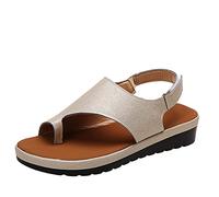 Damen Keilabsatz Sandalen Sommer Zehensandalen Zehentrenner Hallux Valgus Damen Schuhe Bequem Mode Riemchensandalen Strandsandalen,Gold,US10/EU41