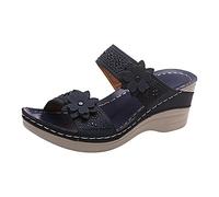 Damen Keilabsatz Slippers Sale Blumenstickerei Slipper Frauen Plateau Sandalen Vintage Sandals rutschfest Sandaletten Wedges Sandal Aushöhlen Hausschuhe Römische Sandale Lässige Sandalette