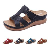 Damen Keilsandalen Sommer Orthopädische Open Toe Vintage Anti-Rutsch Casual Female Plateau Ledersandalen(Black,38 EU)