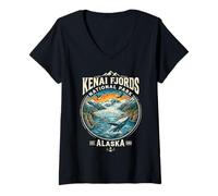 Damen Kenai Fjords National Park Alaska East 1980, Walgletscher, Kunst T-Shirt mit V-Ausschnitt