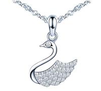 Damen Kette mit Schwan Anhänger Zirkonia Swan Halskette Schmuck Geschenk für Frauen Mädchen