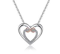 Damen Ketten Unendlichkeit Infinity Doppel Herz Halsketten aus 925 Sterling Silver Silber mit Rundschliff Zirkonia Halskette Frauen mit Anhänger Symbol Schmuck zum Muttertag