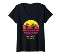 Damen Key Largo Florida Keys Sonnenuntergang Palmen T-Shirt mit V-Ausschnitt