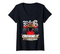 Damen Kids Monster Truck 6 Year Old Boys 6th Birthday Since 2020 T-Shirt mit V-Ausschnitt