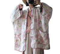 Damen-Kimono-Cardigan, Blumendruck, leicht, Ramie-Hemd, lockere Abdeckung, lässige Bluse, Tops, Violett, Einheitsgröße