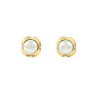 Damen & Kinder Klee Perle Ohrstecker - Gelbgold 9 Karat (375) - Geschenkbox - Garantiezertifikat