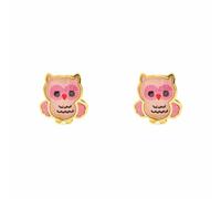 Damen & Kinder Rosa Emaille Eule Ohrstecker Gelbgold 9k - Mondepetit - Geschenkbox - Garantiezertifikat