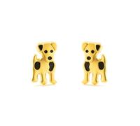 Damen & Kinder Schwarze Emaille Hund Ohrstecker Gelbgold 9k - Mondepetit - Geschenkbox - Garantiezertifikat