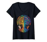 Damen Kindness Peace Equality Love Inclusion Hope Diversity T-Shirt mit V-Ausschnitt