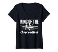 Damen King of The Crop Dusters Aviation Pilot Farmer T-Shirt mit V-Ausschnitt