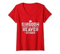 Damen Kingdom of Heaven Citizen Jesus is My King Christian Family T-Shirt mit V-Ausschnitt, Rot, XL