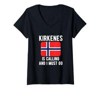 Damen Kirkenes is Calling and I Must Go Norway Vintage Flagge T-Shirt mit V-Ausschnitt