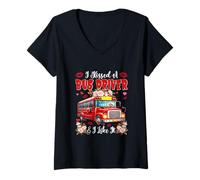 Damen Kissed A Bus Driver & Like It Valentine's Day Funny Couple T-Shirt mit V-Ausschnitt