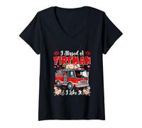 Damen Kissed A Fireman & Like It Valentine's Day Funny Couple T-Shirt mit V-Ausschnitt