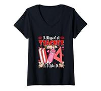 Damen Kissed A Teacher & Like It Valentine's Day Funny Couple T-Shirt mit V-Ausschnitt
