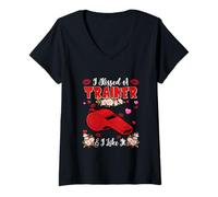Damen Kissed A Trainer & Like It Valentine's Day Funny Couple T-Shirt mit V-Ausschnitt