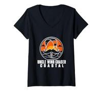 Damen Kite Surfing Onkel Coastal Wind Chaser Retro Beach Badge T-Shirt mit V-Ausschnitt