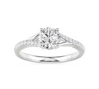 Damen Klassisch Zirkonia Ring Rundschliff Verlobungsring 925er Sterling Silber Bandring mit geteiltem Schaft Trauring Elegant Halo Ehering mit Stein Ring für Hochzeit Verlobung (Silber, 64(20.6))