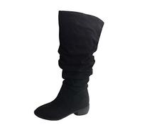 Damen Klassische Stiefel Schnallen Schlupfstiefel Stiefelleten Flach Absatzschuhe Boots Weiter Schaft Stiefel Gummistiefel Flache Sandalen Herbst Stiefel Ritterstiefel Schwarz Braun Khaki