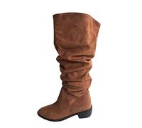 Damen Klassische Stiefel Schnallen Schlupfstiefel Stiefelleten Flach Absatzschuhe Boots Weiter Schaft Stiefel Gummistiefel Flache Sandalen Herbst Stiefel Ritterstiefel Schwarz Braun Khaki