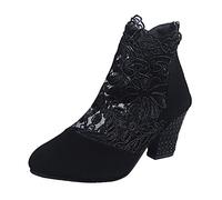 Damen Klassische Stiefeletten Reißverschluss Mesh Blumen Blockabsatz Schuhe Damen Kurze Stiefeletten Damen Absatz Vintage Stiefel Ankle Boots