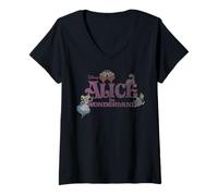 Damen Klassisches Disney Alice im Wunderland Logo T-Shirt mit V-Ausschnitt