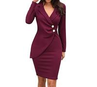 Damen Kleid Business Elegant Knielang Kleider Bequemes Sommerkleider Minikleid Lange Ärmel Cocktailkleider Hohe Taille Partykleider Mit Knöpfen Festkleid Anzug Solide Etuikleider