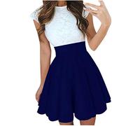 Damen-Kleid, elegant, Damenmode, hohe Taille, Tutu, mehrfarbig, plissiert, einfarbig, kurzer Rock, Kleid für Frauen Sommer (Navy S)