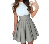 Damen-Kleid, elegant, Damenmode, hohe Taille, Tutu, mehrfarbig, plissiert, einfarbig, kurzer Rock, Kleid für Frauen Sommer (grau XL)