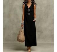 Damen Kleid Kurz Baumwolle Mix Sommer Strand Urlaub(Black S)