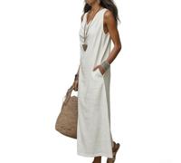 Damen Kleid Kurz Baumwolle Mix Sommer Strand Urlaub(White M)