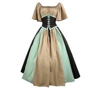 Damen Kleid Kurzarm Mittelalter Kleid Cosplay Dress Renaissance Kostüm One-Shoulder-Kleid Partykleid Mittelalter Kleidung Große Größen Hellgrün S