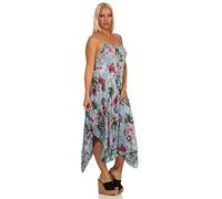 Damen Kleid Lang Strandkleid Sommerkleid Tunika Träger Blume 36-40 (Blau, 36-40)