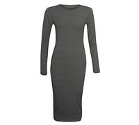 Damen-Kleid mit langen Ärmeln, figurbetont, Wadenlang, Übergröße 34-52, anthrazit, 38-40