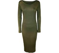 Damen-Kleid mit langen Ärmeln, figurbetont, Wadenlang, Übergröße 34-52, khaki, 34-36