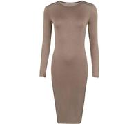 Damen-Kleid mit langen Ärmeln, figurbetont, Wadenlang, Übergröße 34-52, mokka, 34-36