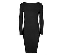 Damen-Kleid mit langen Ärmeln, figurbetont, Wadenlang, Übergröße 34-52, Schwarz , 34-36