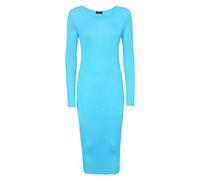 Damen-Kleid mit langen Ärmeln, figurbetont, Wadenlang, Übergröße 34-52, türkis, 34-36