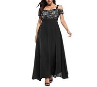 Damen Kleid Plus Size Elegant Chiffon 3/4 Ärmel Mesh Kleider Hohe Taille Einfarbig Cocktailkleid Knielang Ballkleider Übergröße Sexy Partykleid für Frauen Tunika Abendkleid Große Größen
