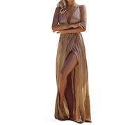 Damen Kleid Rosa - Damen V-Ausschnitt Hohe Taille Krawatte UnregelmäßIger Schwung Sexy Offener RüCken Modisches Freizeitkleid Sommerkleider Damen Knielang