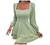 Damen Kleid Rüschenkleid Slash Neck Strandkleid Off Shoulder A-Linien-Kleid Skaterkleid Einfarbig Chiffonkleid Sommer Rückenfreies Puffärmeln Piratenkostüm Knielanges Karneval Kostüm Mädchen