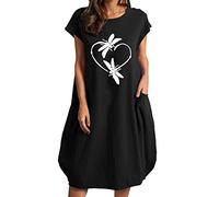 Damen Kleid,S157 Leinenkleid Damen Sommer V-Ausschnitt Kurzarm Sommerkleid Damen Boho Kleid Strandkleid Damen Strandkleider Damen Sommer Kleider Baumwolle Leinen Blusenkleid Sommerkleid Damen Knielan