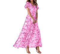 Damen Kleid Sommer Elegant Blumen Sommerkleid Lang V Ausschnitt Cocktailkleid Chiffon Sommerkleider Damen Leicht Und Luftig Partykleid Lange Schwingen Kleider A Linie Maxi Blumenkleid Luftige