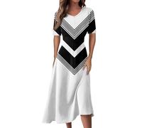 Damen Kleid Sommer Midi A Linie Sommerkleid Elegant Blumen Midikleid V Ausschnitt Sommerkleider Damen Leicht Und Luftig Kleider Kurzarm Blumenkleid Casual Strandkleid Luftige Freizeitkleid